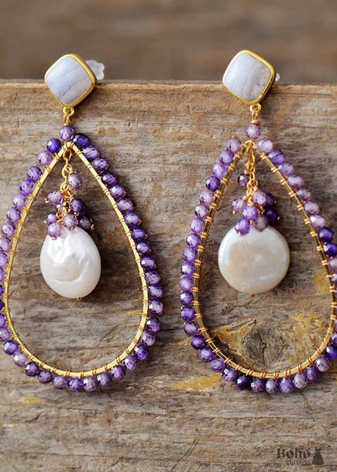 Boho Earrings, Dangle Earrings, Pearl Blue Amazonite, Live Different